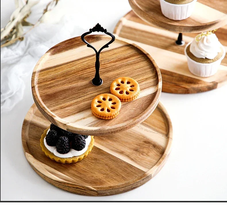 2/3 Tiers Detachable Cake Stand Wooden European Style Pastry Cupcake Fruit Plate Holder Wedding Party Home Decor Serving Dessert