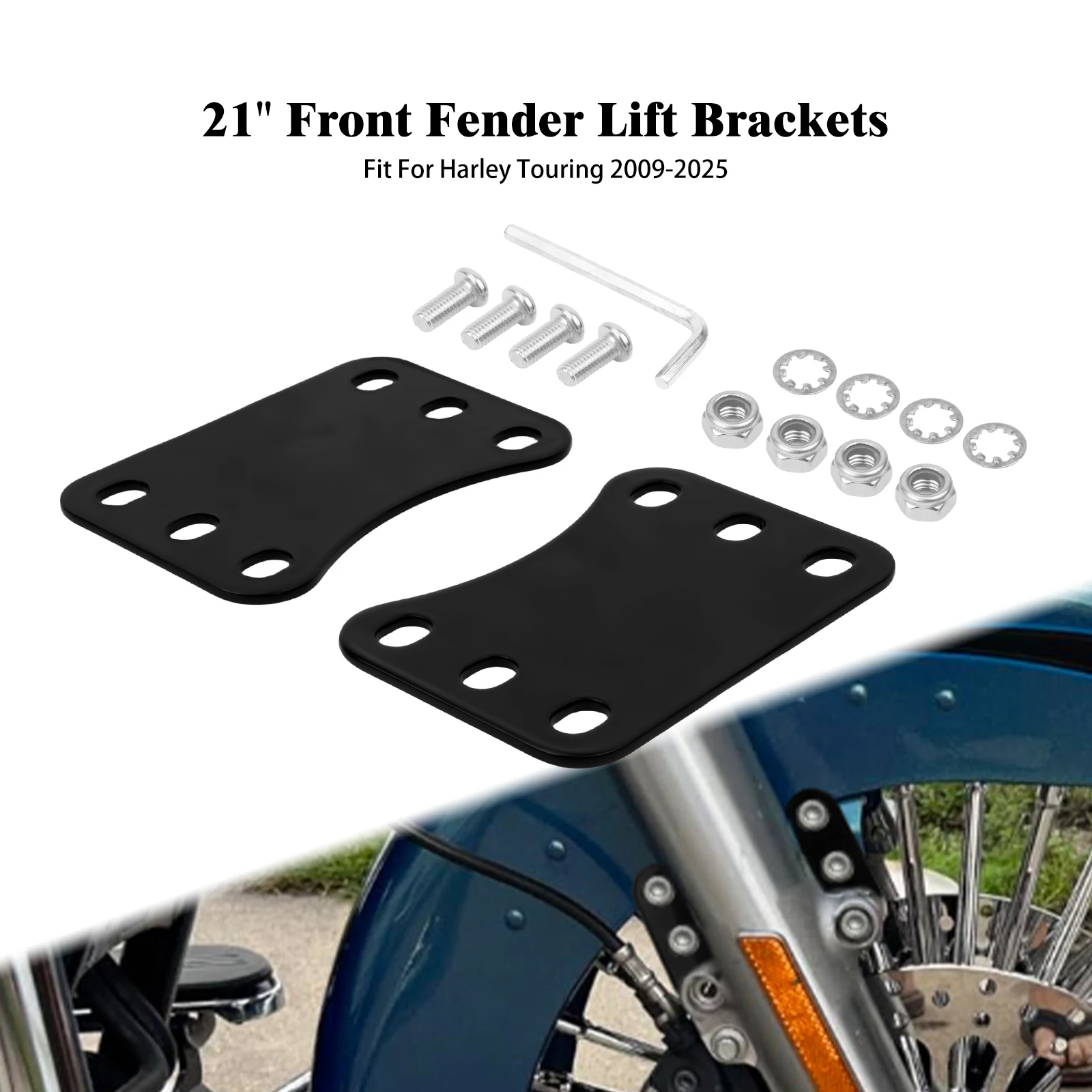 

Motorcycle 21" Front Fender Lift Risers Brackets For Harley Touring Road King Street Glide Electra Glide FLHT 09-25 Accessories