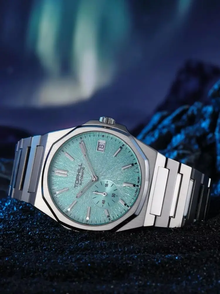 TOPHILL+ 38.7mm Ultra-Thin Integrated Bracelet Men Watch Micro Rotor Hangzhou 5000A Luminous Enamel Sunray Dial Sapphire KIM001G