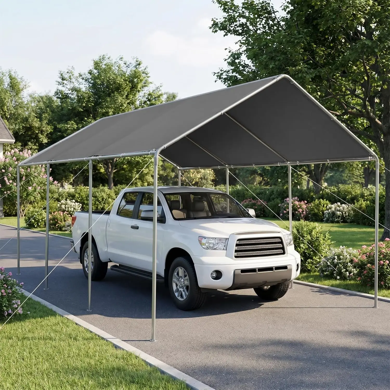 12x20 Heavy Duty Carport Waterproof Sunproof Shelter Reinforced Steel Frame Gray, Customized