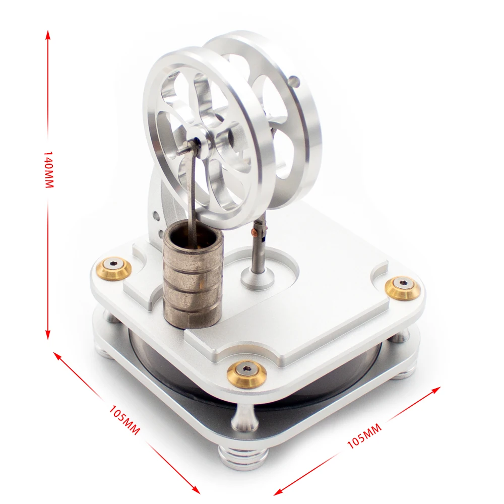 All-Metal Low-Temperature Stirling Engine (D16-C) – Model with Metal Power Cylinder & Square Base