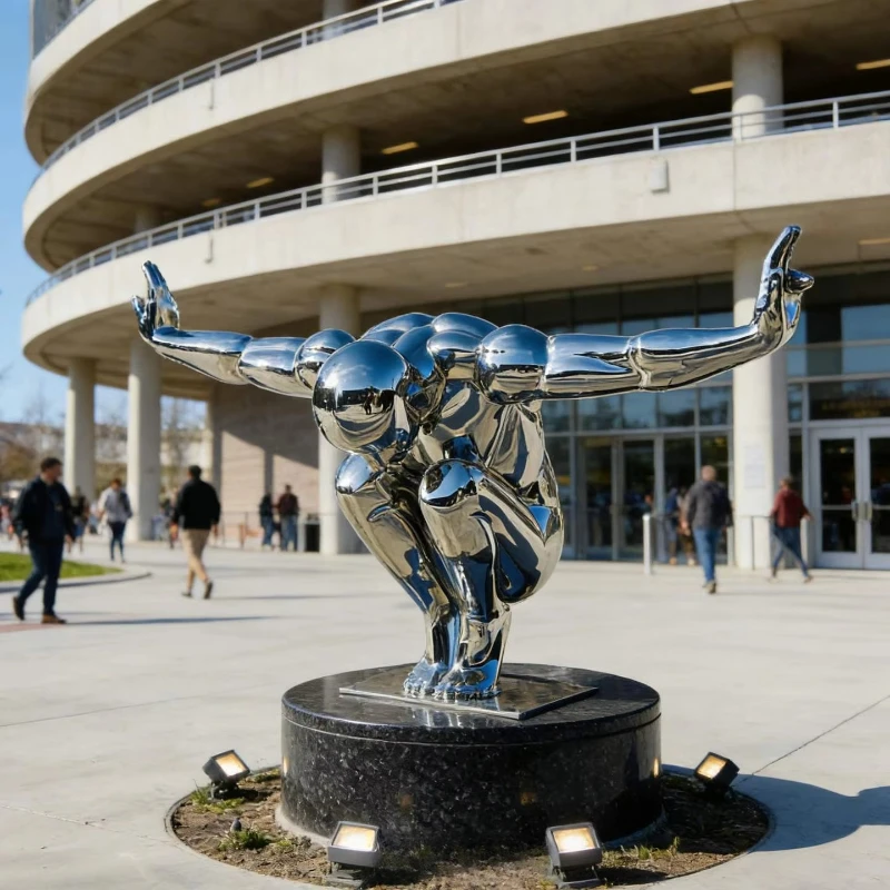 Life-size modern design stainless steel diver sculpture for outdoor sports center decoration