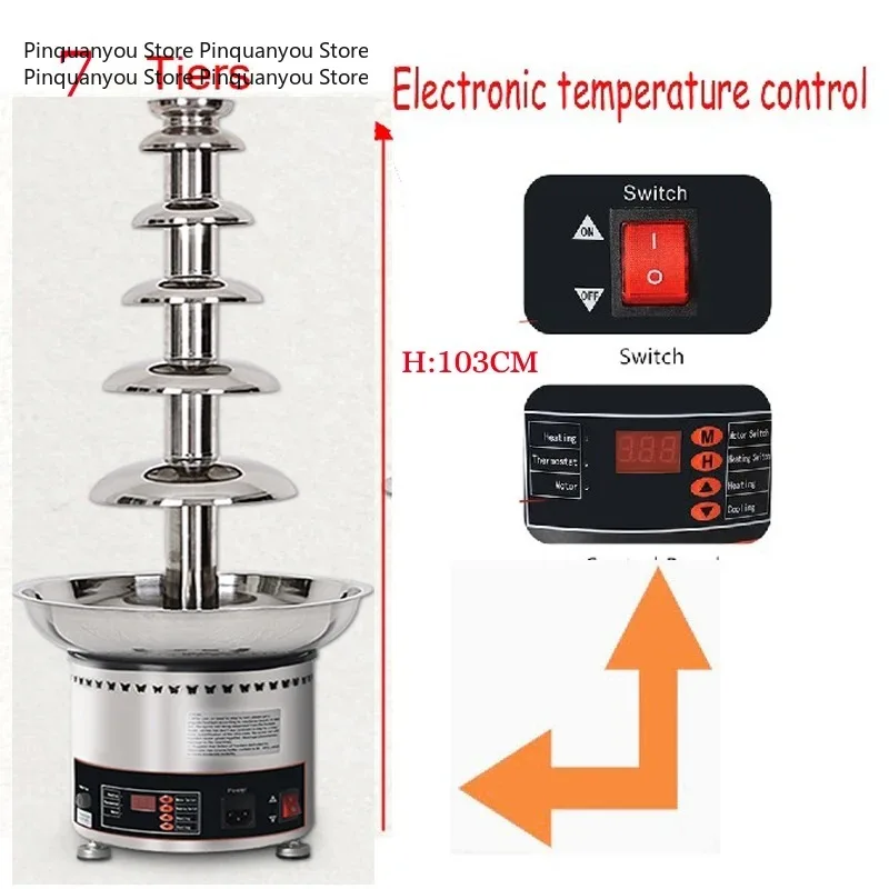 Multi-Purpose Chocolate Fountain 7-Tier Fondue Maker for Camping & Holiday Party Dessert Setup
