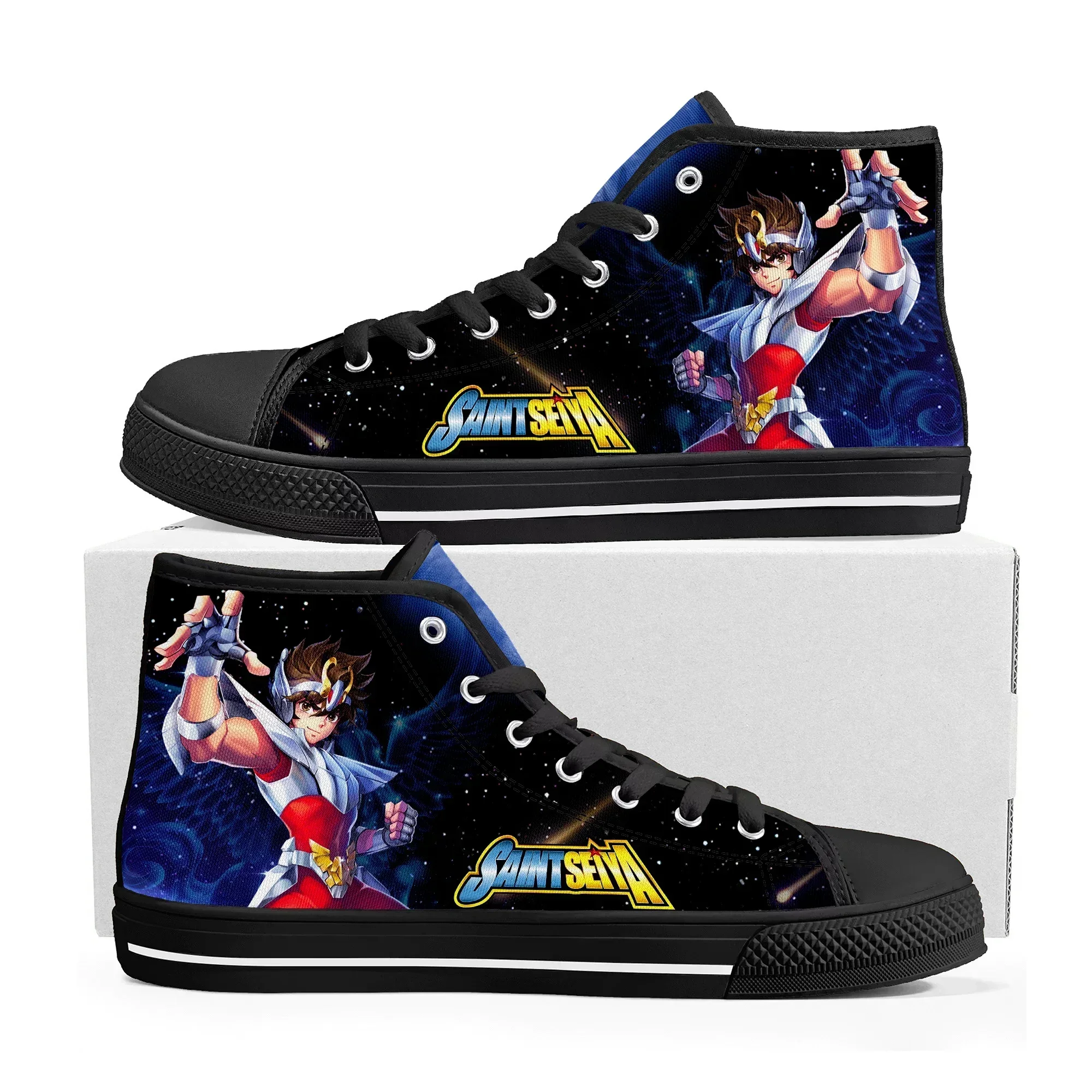 Saint Seiya High Top Sneakers Mens Womens High Quality Canvas Sneaker Japanese Anime Cartoon  Casual Custom Made Shoes