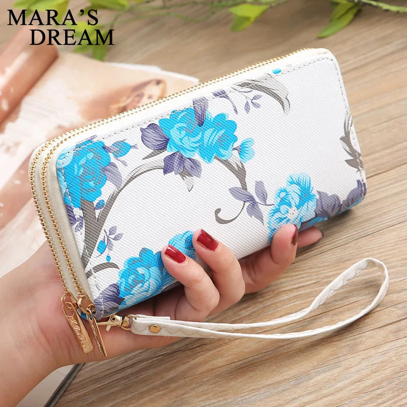 Mara's Dream 2020 Women's Wallet Rose Print Wallet Fashion Handbags Wild Double Zipper Clutch Bag Multi-card Women Bag Purse