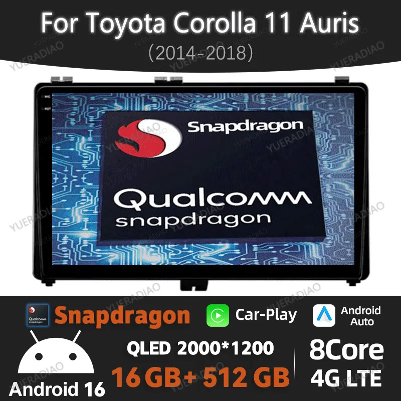 Android 16 Car Radio For Toyota Corolla 11 Auris E180 Hybrid 2014 - 2018 Multimedia Stereo Video Player Carplay Auto GPS NAVI