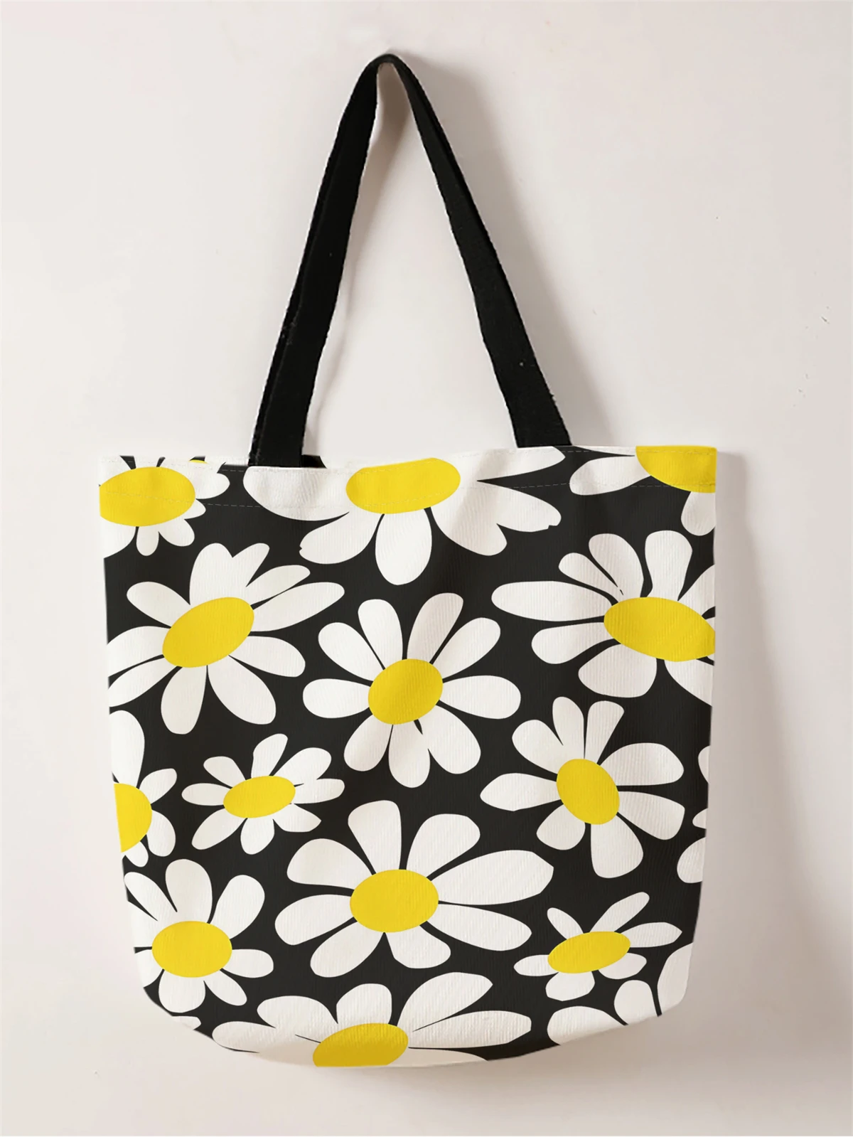 

1шт, сумка с желтой ромашкой, многоразовая модная сумка, многофункциональная сумка, холщовая сумка для покупок с принтом