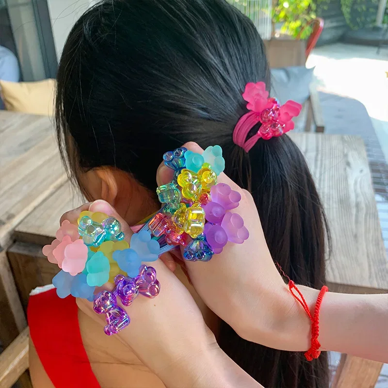 Cute Ice Cream-Colored Soft Candy Bear Hair Clip for Girls, Cartoon Hair Rope for Children, Ponytail Holder and Headband