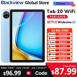 Blackview Tab 20 WIFI Tablets 10.1'' HD+ IPS Display Widevine L1 4GB 64GB Unisoc T310 Android 15 6600mAh 8MP Tablet Pad PC
