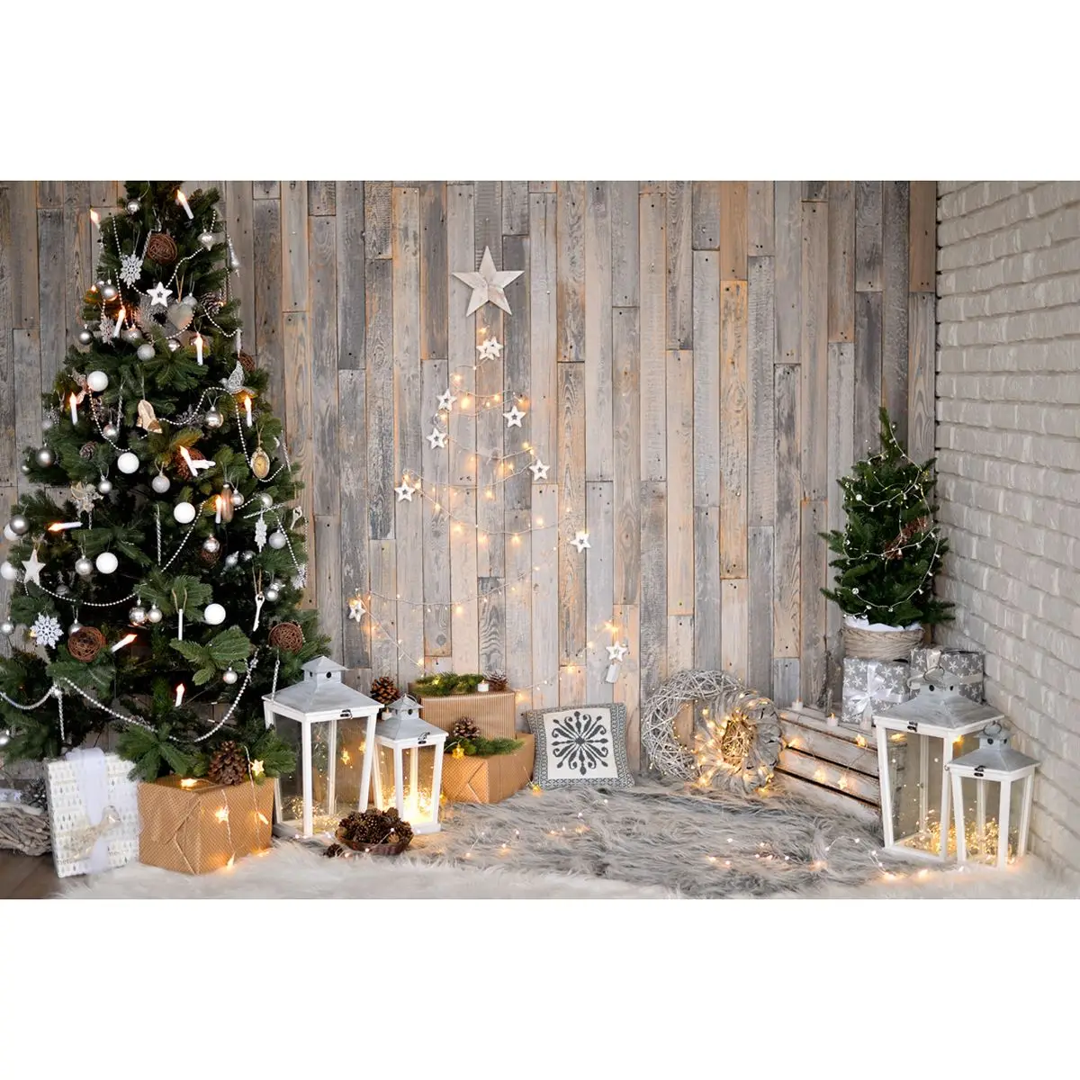 

3D Vintage Backdrop Christmas Background Cloth Christmas Photo Background Fireplace Home Decorations Photography Backdrop