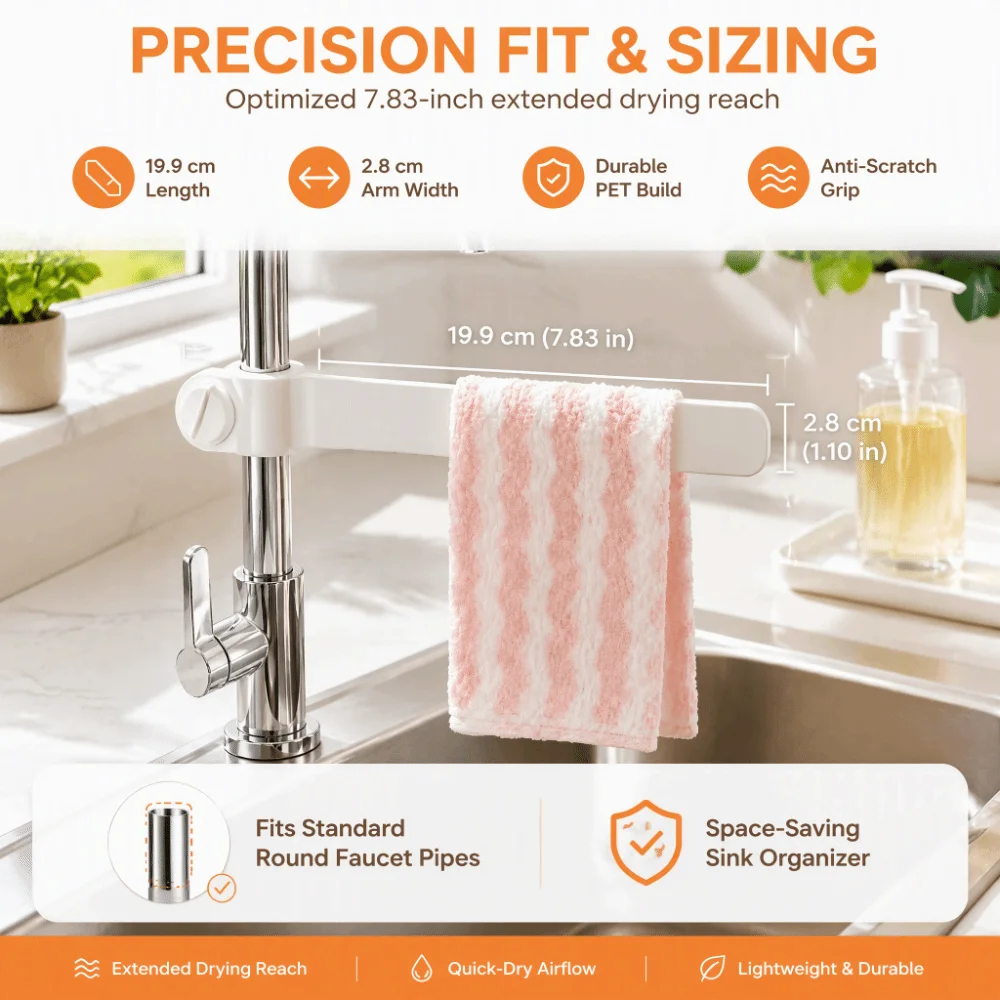 Creative 3D Print Towel Rack Tap Mount Adjust Fit Tap Holder Plastic Build Long Arm Sink Stand Counter Area