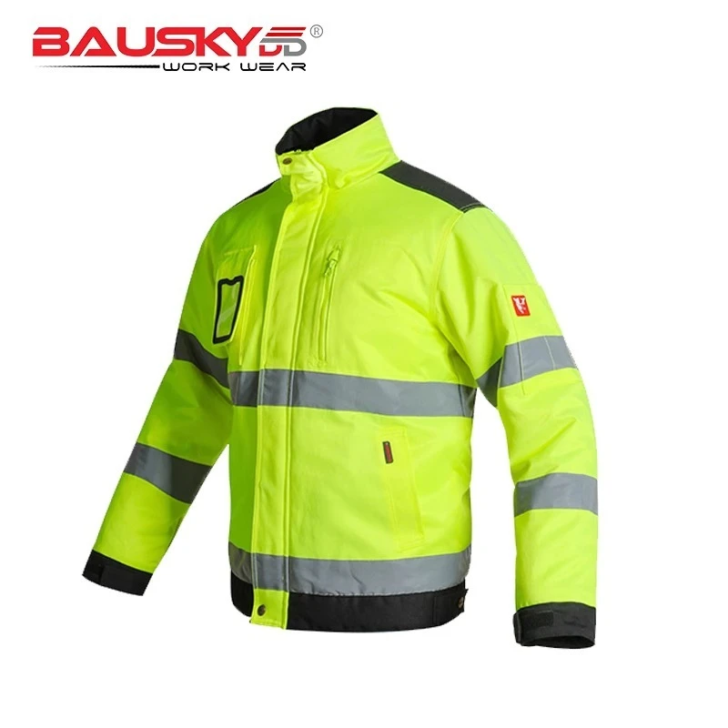 Reflective Jacket Men Work Safety Winter Thickened Hi Vis Jacket Windproof Warm High Visibility Workwear Winter