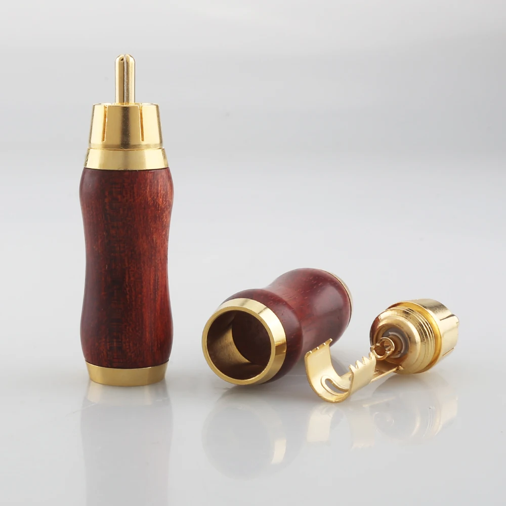 4pcs Audiocrast WR1101G 3U Gold Plated Red Sandalwood RCA Rosewood Audio Plugs High-End Gold RCA Cable for Superior Sound