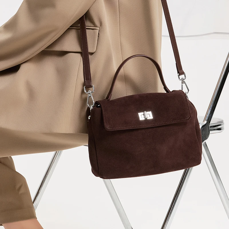 Natural Suede Women's Handbag Genuine Leather Messenger Shoulder Bags Luxury Designer Cowhide Commuting Crossbody Bags Woman