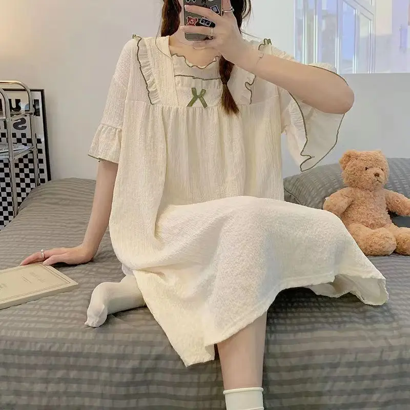 Summer Thin Long Princess Style Sleepwear Loose Comfortable Home Clothes Nightgown Sweet Home Sweet Home Pure Color Print