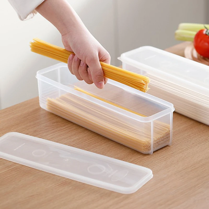 1Pc Rectangular Sealed Pasta Spaghetti Box Hermetic Jar Fruit Plastic Kitchen Refrigerator Storage Box