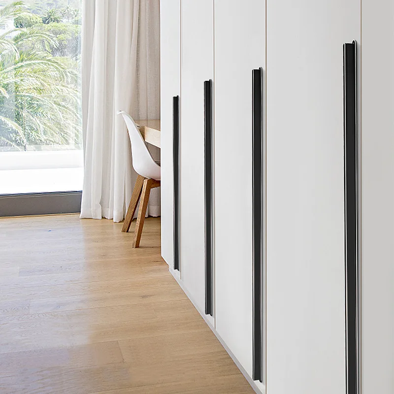Schranktürgriff, schwarz, modern, minimalistisch, Schrank, Schublade, nordischer erweiterter Kleiderschrank-Türgriff, leichter Luxus, silberner Rand, Muebles