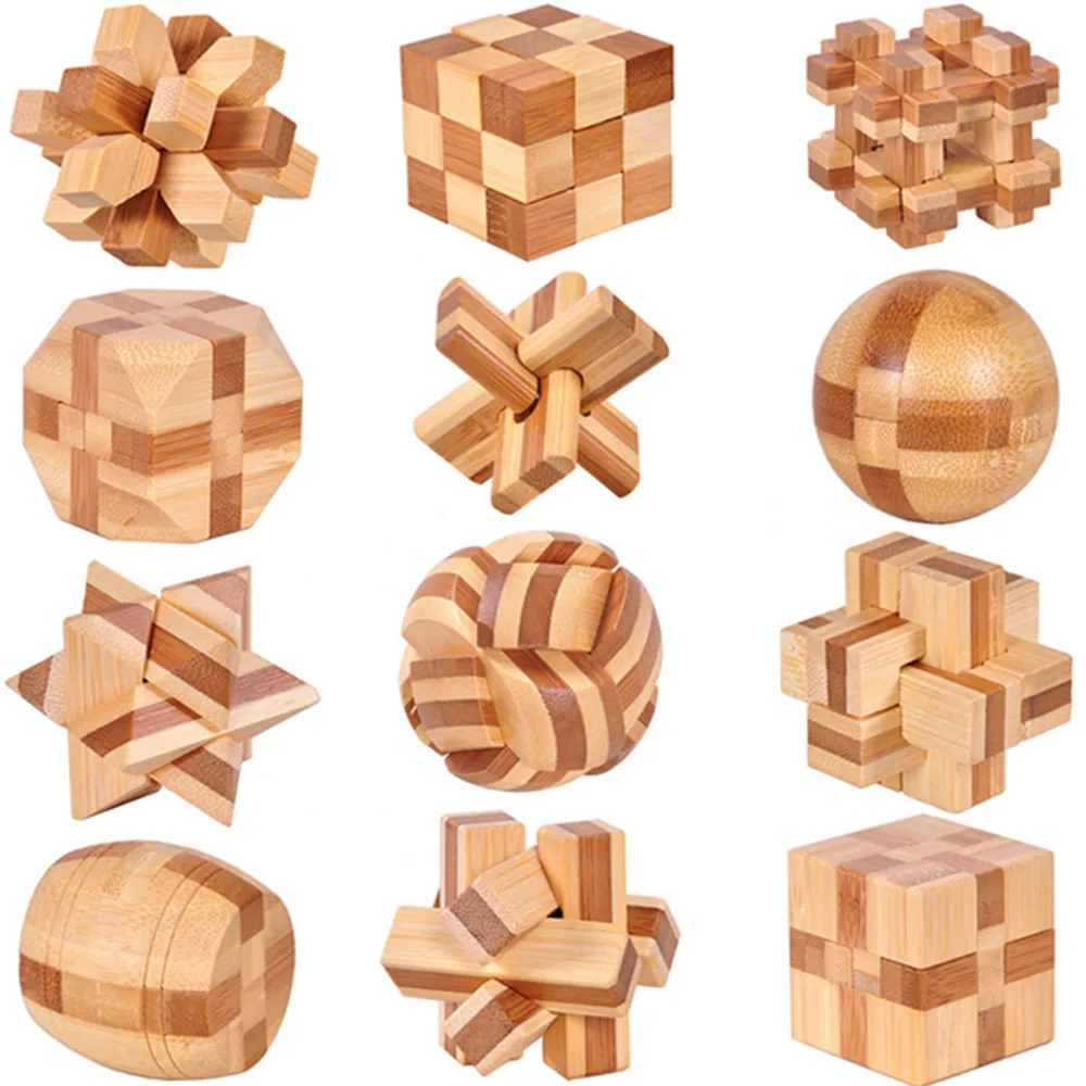 Small Lu Ban Lock IQ Brain Teaser Educational Toy for Kids Children Wooden Kong Ming Unlock Toys Adult Montessori 3D Puzzle Game