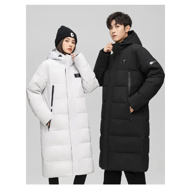 

Однотонная белая куртка на утином пуху, модная зимняя длинная куртка на хлопковой подкладке для пар, толстая куртка с хлопковой подкладкой с капюшоном, модное пальто