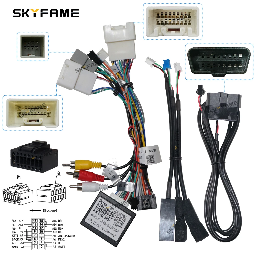 SKYFAME Car Wiring Harness Adapter Canbus Box Decoder Android Radio Power Cable For Mitsubishi Pajero 4WD