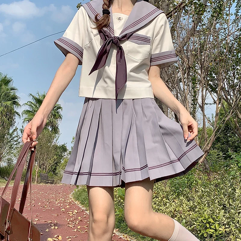 Conjunto de 2 piezas de estilo coreano japonés para mujer, uniforme JK, Top corto de marinero, disfraces de Cosplay, falda de marinero plisada para niñas