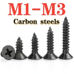 M1 M1.2 M1.4 M1.7 M2 M2.3 M2.6 M3 Small Micro Carbon Steel Black Cross Countersunk Head Self tapping Wood Screw