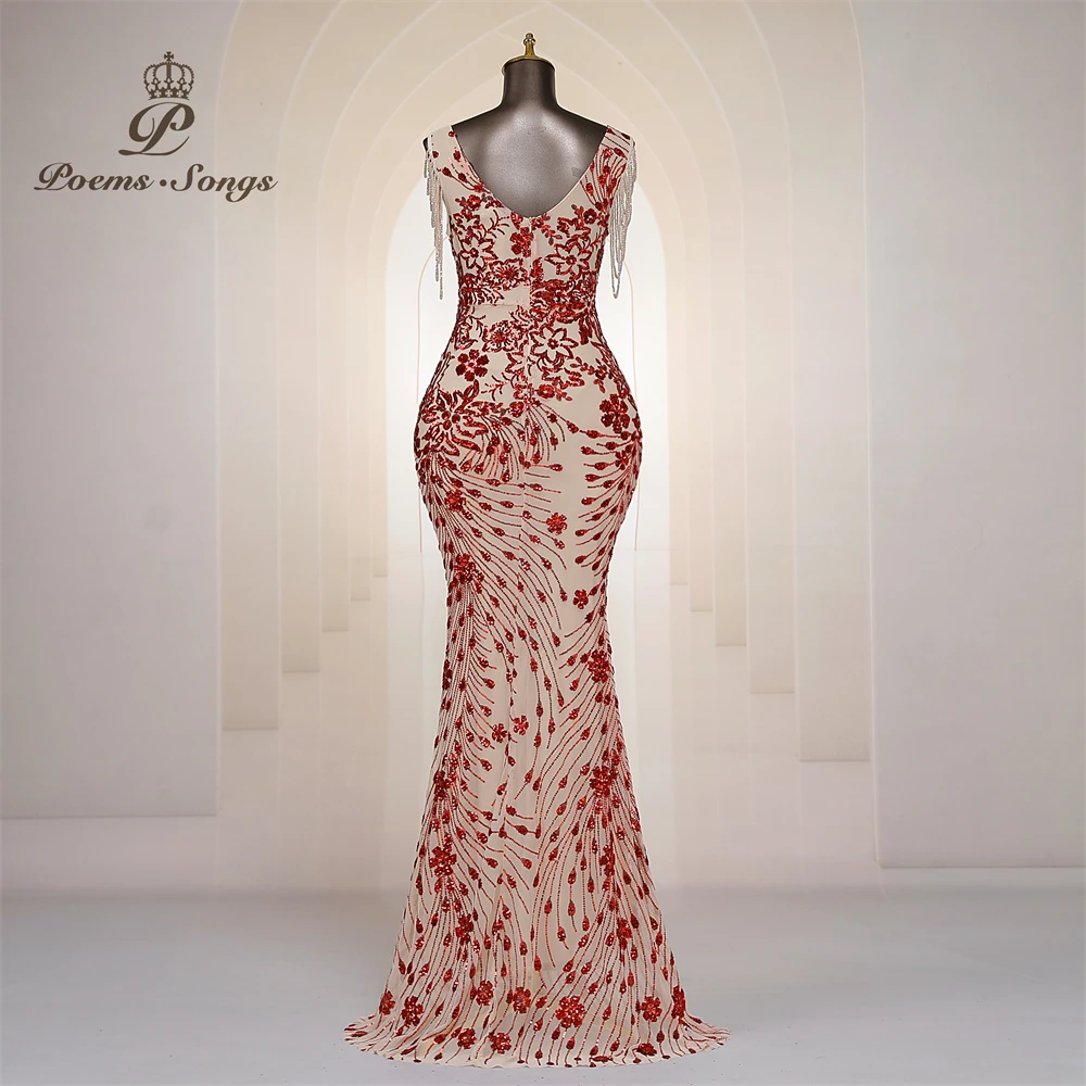 Sexy beaded sleeves Mermaid Evening Dresses For Women Prom Dresses Maxi dress Party dress Beautiful evening gowns