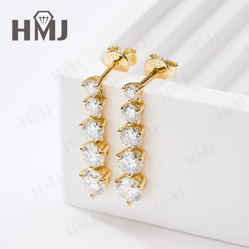 

Серьги-подвески для пирсинга, серьги-гвоздики для ушей, десять камней, круглая форма, муассанит, бриллиант, ювелирные изделия из стерлингового серебра 925 пробы для женщин, подарок на день рождения