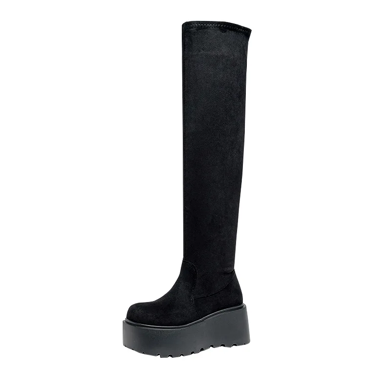 

8cm Elastic Over-Knee Slimming Boots Black Winter Women's Boots Thick Leg Fat Fleece Long Tube Boots High Cotton Boot 2026