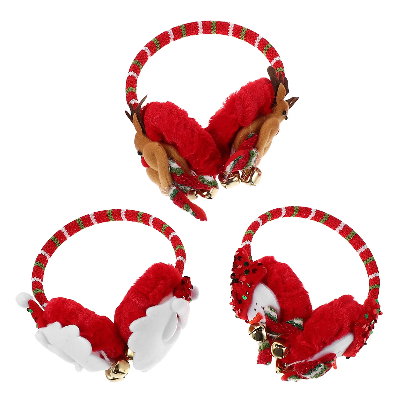 Festive Winter Ear Warmers 3pcs Kids Boys Girls Ear Muffs with Holiday Theme Santa Reindeer Design for Christmas Party Favors