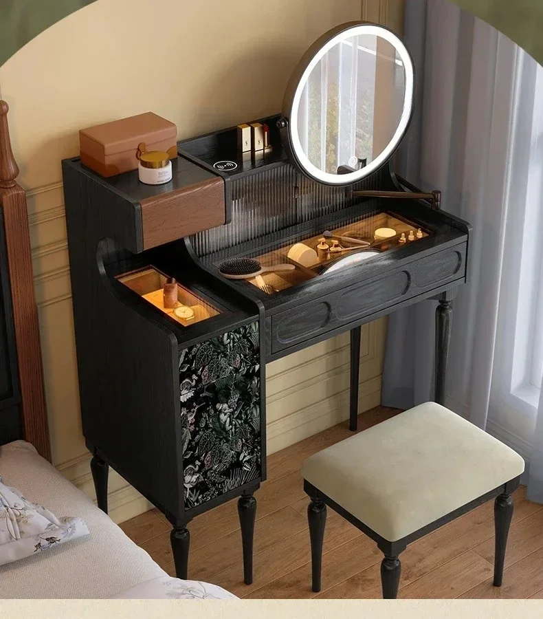 Solid wood dresser French retro bedroom medieval high-end black storage makeup table