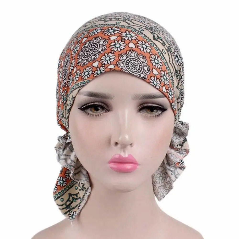 Tube Men Women Sleep Caps Fashion Casual Cotton Hat Bandana Women National Wind Floral Print Turban Chemotherapy Hat