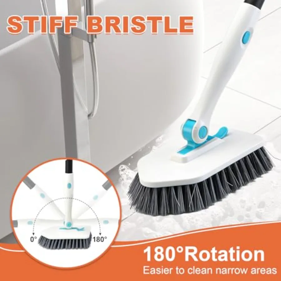 Long Handled Scrub Brush for Shower, 3-in-1 Cleaning Brushes with 3 Different Function Cleaning Heads Brush for Shower Cleaning