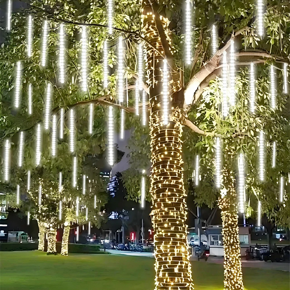 Outdoor Garden Solar Meteor Shower Lights 50CM 8 Tubes LED Waterfall Tree Light Decorations Easy Install Durable For Outdoor