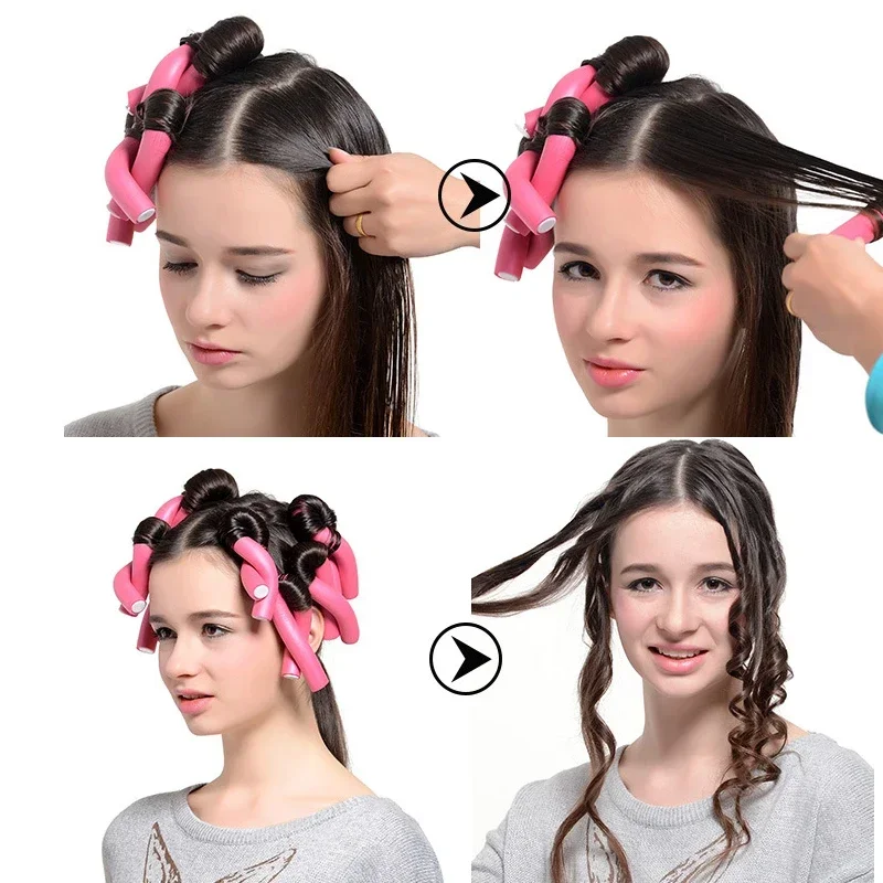 10pcs Foam Heatless Curling Rod Soft  Bendy Twist Curls Tool Sponge Hair Curlers Rollers DIY Hair Styling Tools Set Random Color