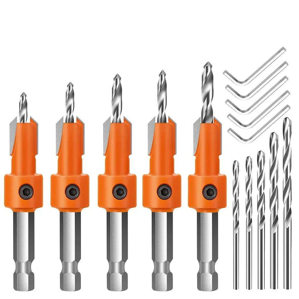 1set Hex Shank Countersink Drill Bit Drill Bits Wrench Alloy Steel For Woodworking Drilling Counterbore  Lithium Electric Drills