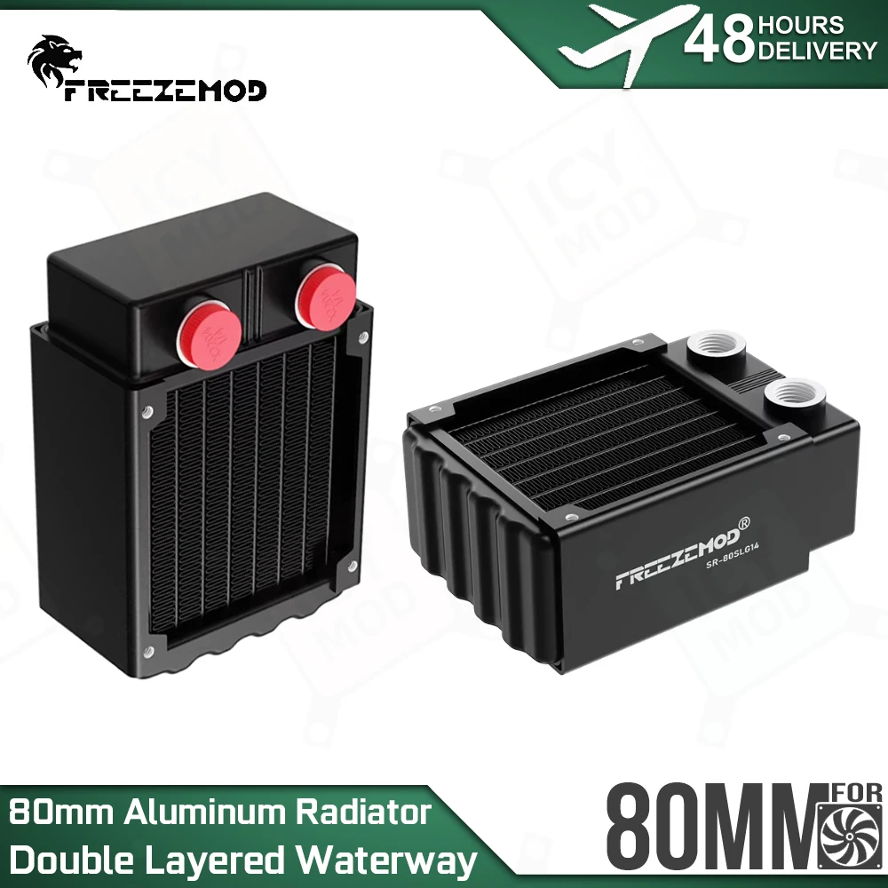 

FREEZEMOD 8 см двойной радиатор алюминиевый мини-радиатор водяного охлаждения с 16 каналами резьбы G1/4 дюйма с использованием вентилятора 80 мм ПК MOD SR-80SLG14
