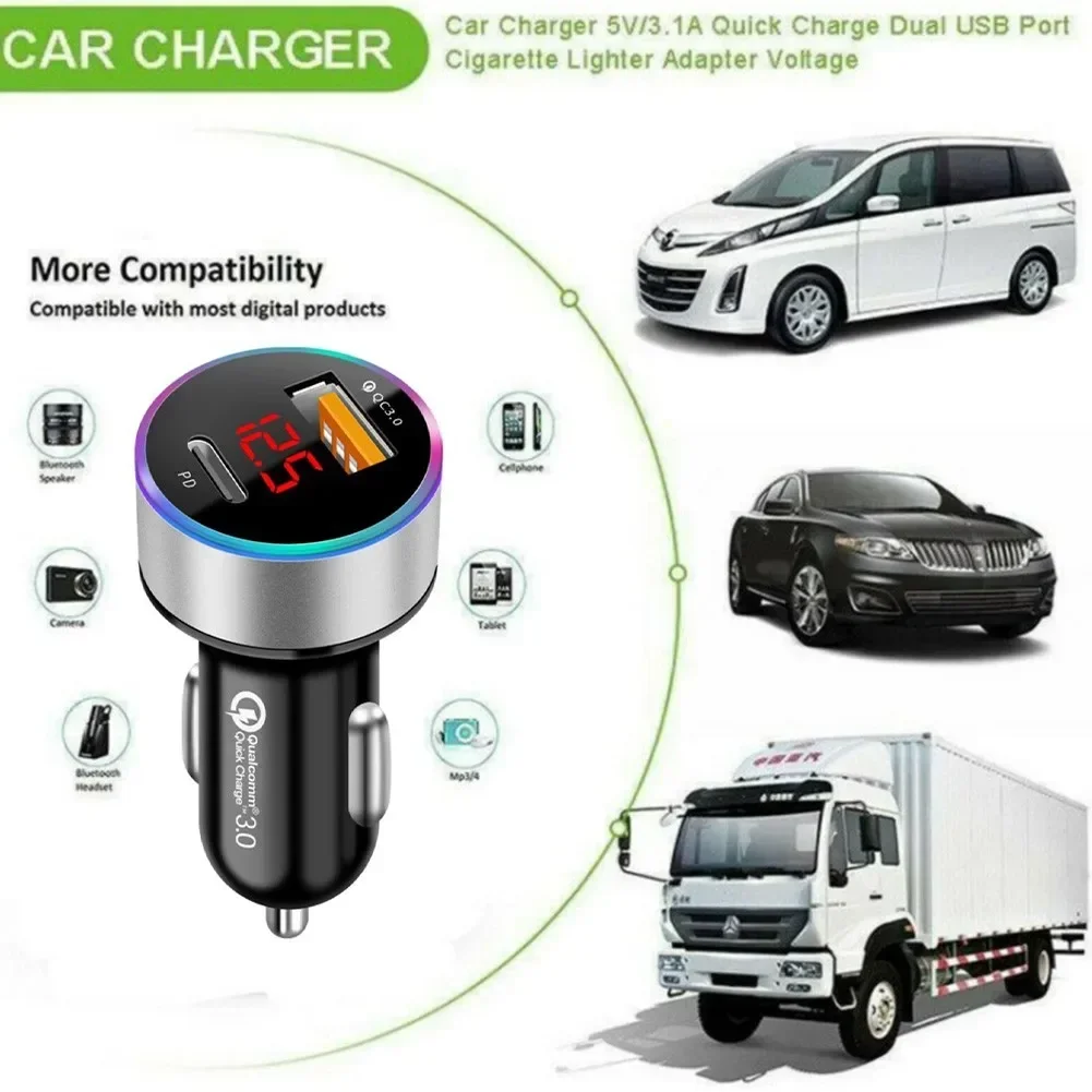 

Sleek Aluminum Alloy 3 1A Dual USB Car Charger With LCD Display Trickle Charge Support And Temperature Reduction