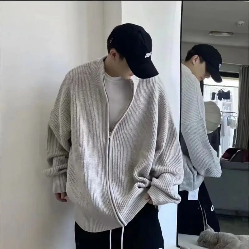 

Zippered Knitted Spor Fit Sweater Cardigan Versatile Casual Polyester Fiber Winter Long Coat for Men Comfortable Breathable