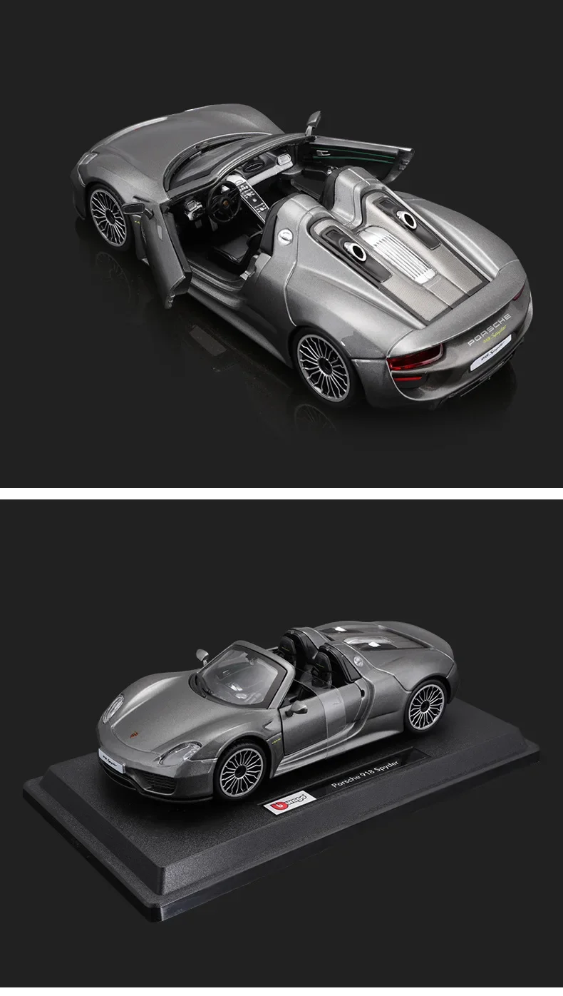 [Hot-Sale] Bburago 1:24 Porsche 918 Spyder Sports Car Diecast Model Edition Alloy Luxury Vehicle Toys Petrol-Electric Hybrid