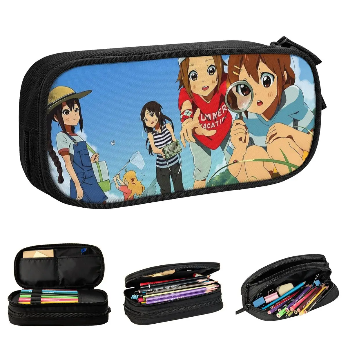 K-On مقلمة أنيمي يابانية حقيبة أقلام ممتعة للفتيات والأولاد سعة كبيرة مستلزمات مدرسية هدية مقلمة