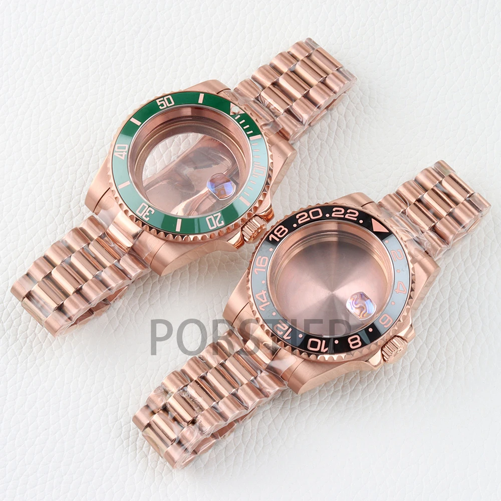 Rose Gold Pvd NH35 Watch Case 40mm for SUB/GMT/Yacht-Master NH34 NH35 NH36 NH38 Movement Sapphire Glass Presidential Watchband