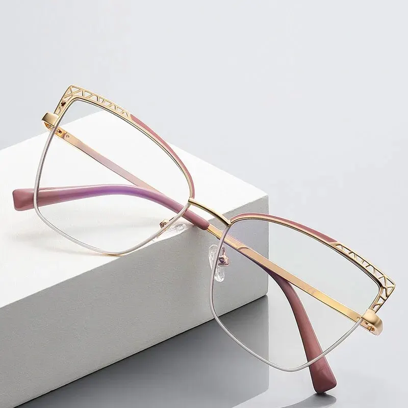 New Small Face No Makeup Metal Frame Ins Wind Cat Eye Anti-blue Glasses Womean Glasses