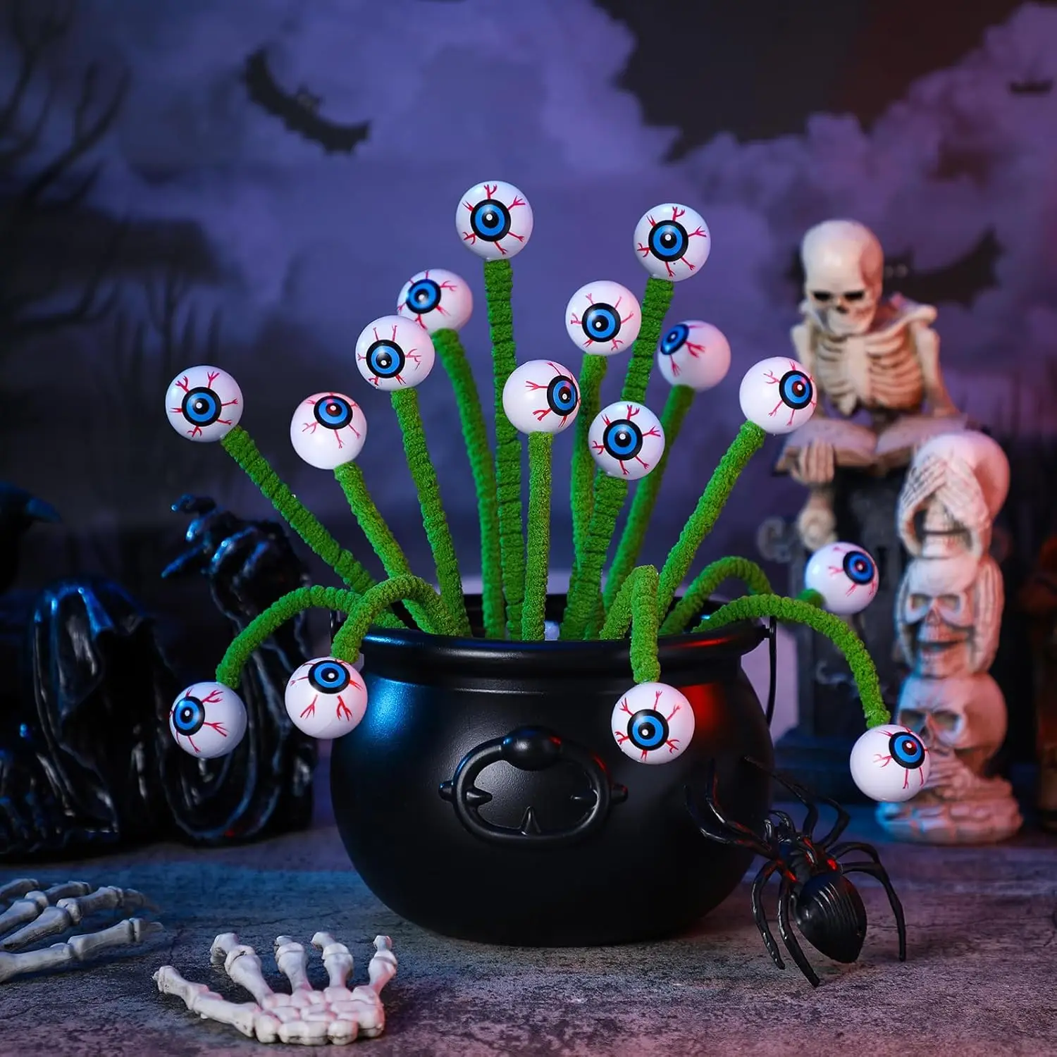 1/3/5/10 Stück Halloween Große Augen Farbige Plüsch-Drehstäbe Kreative Augen-Dekoration für Festivals, Events & Partys Kinder- und Erwachsenendekoration – Detail 15