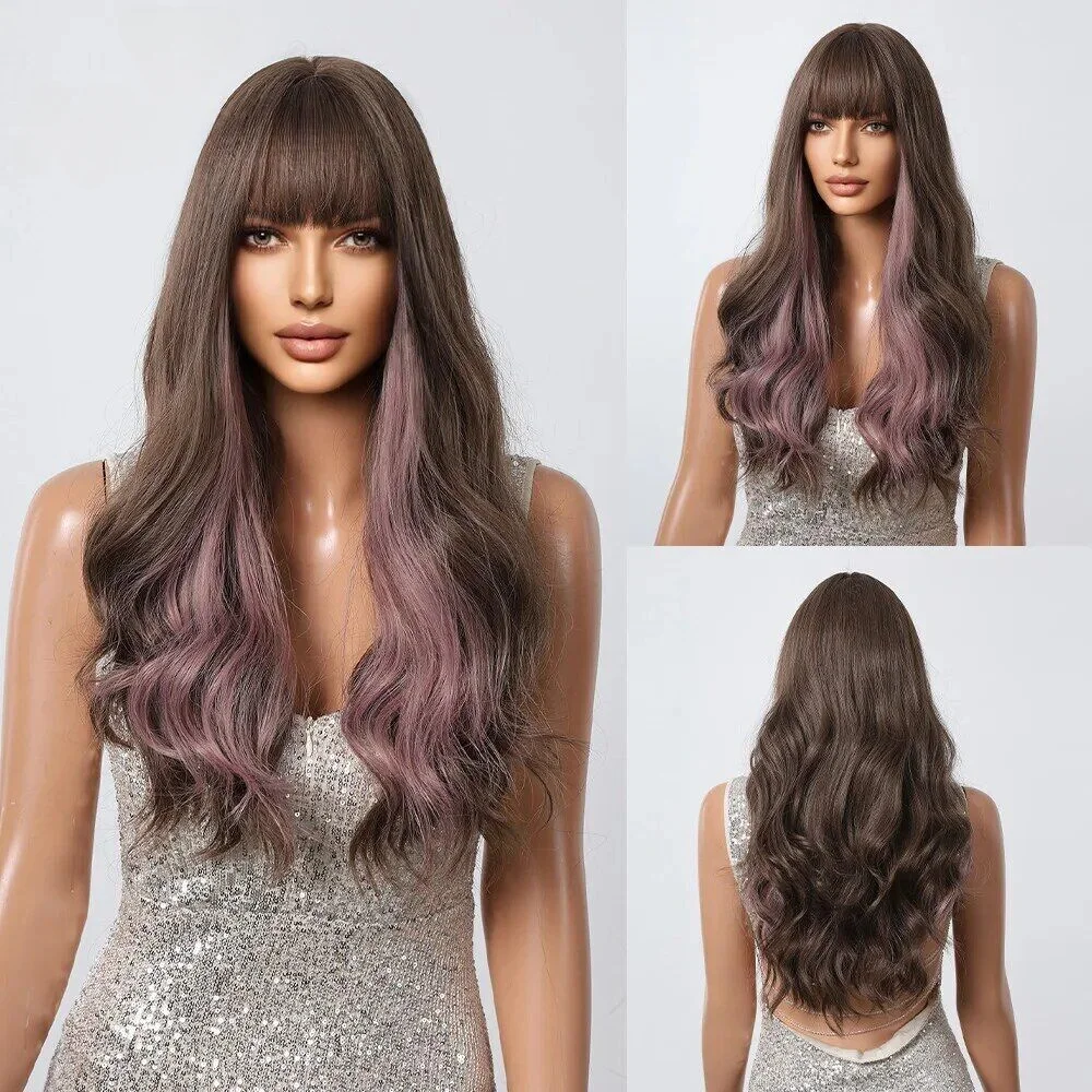 

Brown Synthetic Wig with Purple Highlights Colored Cosplay Party Hair