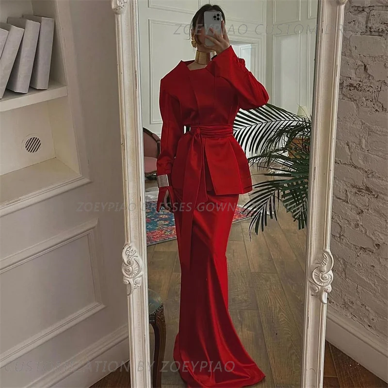 Robe de Soirée de Forme Sirène en Satin Rouge pour Occasions Spéciales, Col Rond, Manches sulf, Formelle, Éducative, 2024