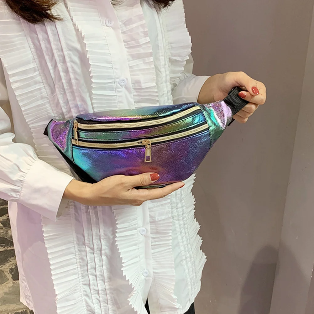 حقيبة خصر ثلاثية الأبعاد بطبقة مزدوجة من البولي يوريثان اللامع للنساء كاجوال للسفر والجري والمشي لمسافات طويلة قابلة للتعديل