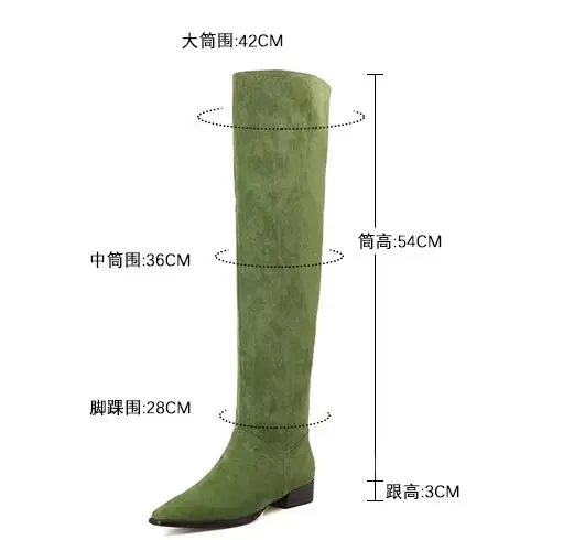 Big Calf Ladies Green Pink Apricot Suede Small Square Toe Tube Slip On Pleated 3CM Heels Knee High Boots Women Long Botas Shoes