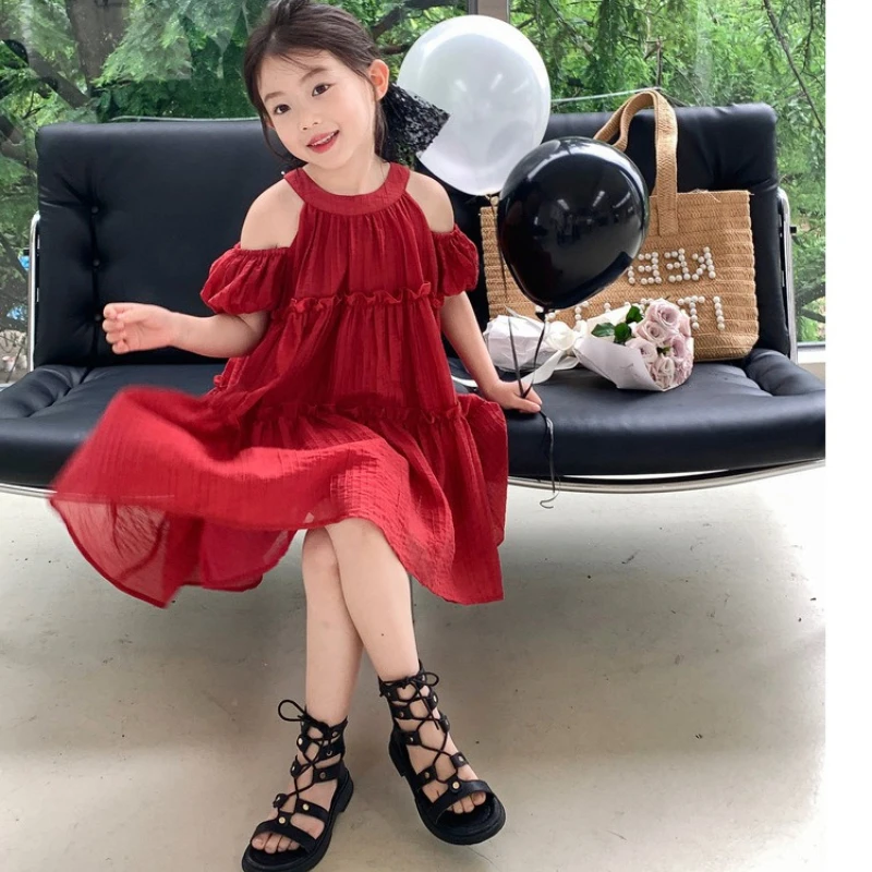 Schulterfreies Kleid für Mädchen, Prinzessinnenkleid für Kindergeburtstage, Mehrlagiges Rüschenkleid für Kleine Mädchen, Elegantes Festliches Kleid
