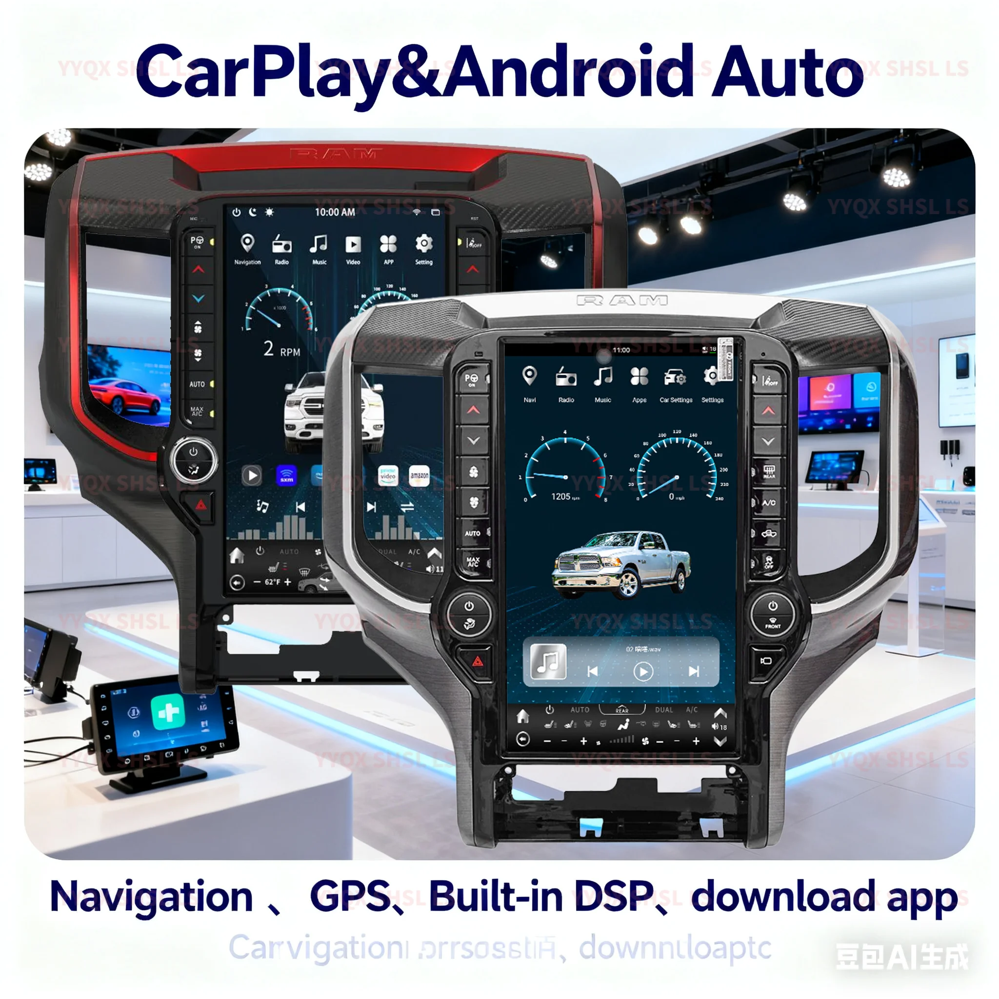Стереонавигация с большим Qled-экраном для Dodge Ram 2019-2023 Android, медиа-видеоплеер, беспроводная головка Carplay, авторадио